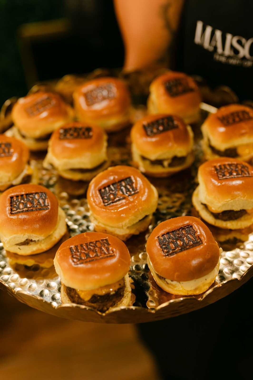 Tray of Maison Burgers ready to be passed